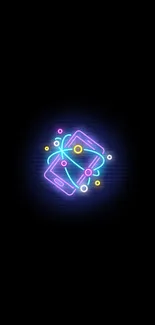 Neon phone art with glowing colors on a black background for mobile wallpaper.