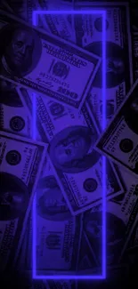 Purple neon glow on dollar bills wallpaper.