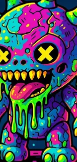 Neon cartoon monster with drippy features.