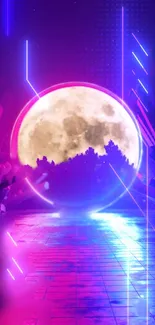 Neon moonlight fantasy wallpaper with vibrant colors and futuristic elements.