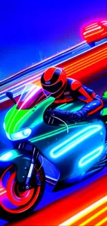 Neon motorcycle racing artwork with vivid colors and light trails.