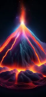 Neon mountain with glowing vibrant colors for mobile wallpaper.