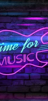 Neon music-themed wallpaper with guitar design.