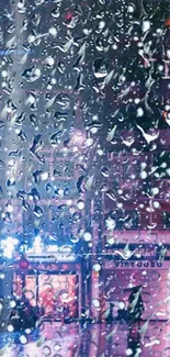 Rainy neon city street at night, vibrant lights reflecting on wet pavement.