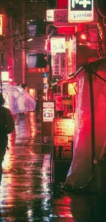 Vibrant neon city alley at night with glowing signs and wet pavement.