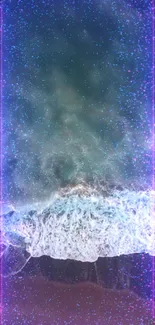 Neon ocean dream wallpaper with cosmic waves and electric blue highlights.