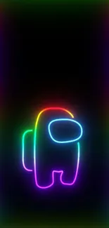 Neon outline of a game character with rainbow colors on black background.