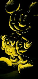 Neon yellow outline of a cartoon mouse on a black background wallpaper.