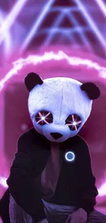 Neon panda cyberpunk wallpaper with purple glow.