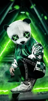 Neon green panda in an artistic digital setting on mobile wallpaper.