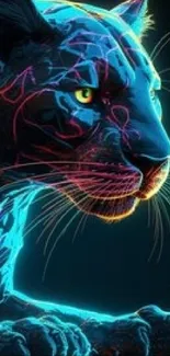 Neon panther art with vibrant colors.