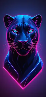 Neon panther digital art in vibrant blue and pink for mobile wallpaper.