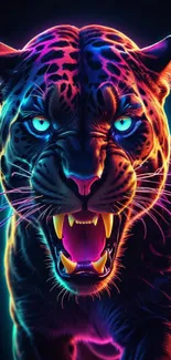 Fierce neon panther wallpaper with vibrant colors and intense expression.