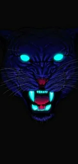 Neon panther with glowing eyes on a black background wallpaper.