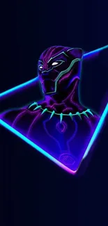 Neon panther in triangle against dark blue background.