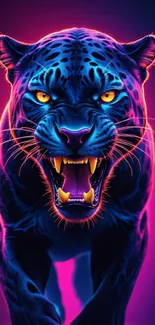 Neon panther with vibrant colors on black background.