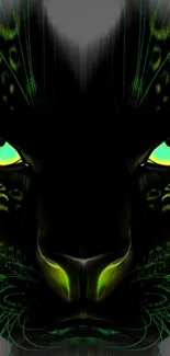 Neon green panther design with glowing eyes on a mobile wallpaper.