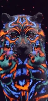 Neon panther wallpaper with vibrant, glowing hues in dark background.