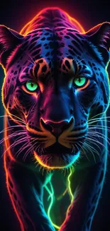 Vibrant neon panther with glowing colors.