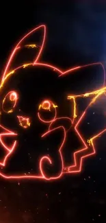 Neon Pikachu with glowing outline on black background.