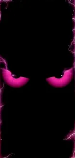 Wallpaper with mystical pink eyes and electric lightning on a dark background.