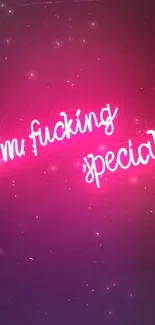 Neon pink sign reading 'I'm Special' on dark backdrop.