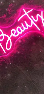 Neon pink 'Hi Beauty' sign against a dark background.