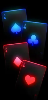 Neon playing cards wallpaper with glowing colors.