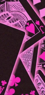 Neon pink playing cards wallpaper design.