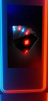 Neon-themed wallpaper with poker cards glowing in red and blue.