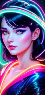 Colorful neon portrait art with vibrant glow and futuristic aesthetic.