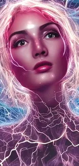 Fantasy neon digital portrait in vibrant purple.