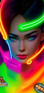 Colorful neon portrait mobile wallpaper with glowing colors and modern design.