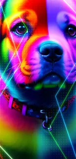 Bright neon puppy with vibrant colors in dynamic digital art.