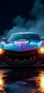 Neon Purple Car With Teeth Live Wallpaper