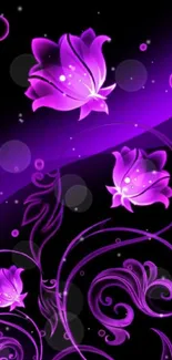 Neon purple floral wallpaper with stylish design.