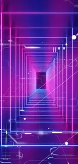 Neon purple futuristic tunnel with glowing geometric design.