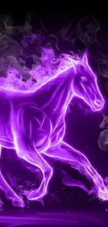 Neon purple horse with glowing light trails on dark background.