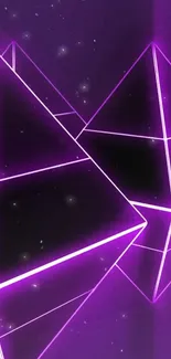 Neon purple pyramidal shapes glowing in a starry background.