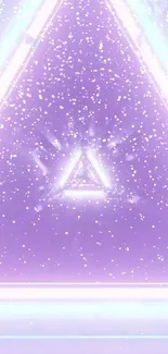 Neon purple triangle with sparkles on a mobile wallpaper.