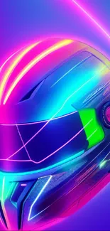 Vibrant neon helmet with electric blue and pink accents.