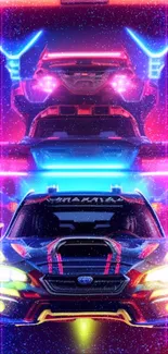 Vibrant neon racing car wallpaper with electric blue highlights.