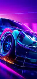 Vibrant neon racing car with futuristic design and dynamic colors.