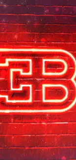 Red neon brick wall with glowing letters.