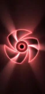 Neon red spiral with dynamic light pattern on dark background.