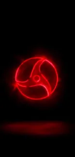 Neon red symbol glowing on dark background