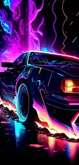 Vibrant neon retro car wallpaper with luminous colors.