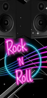 Neon rock 'n' roll mobile wallpaper with vibrant speaker design and bright colors.