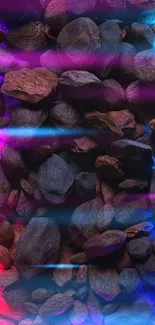 Neon edged rocks creating a vibrant phone wallpaper.