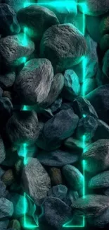 Futuristic neon turquoise rock texture wallpaper.